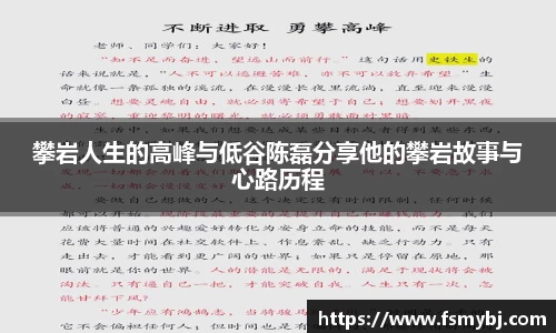 攀岩人生的高峰与低谷陈磊分享他的攀岩故事与心路历程